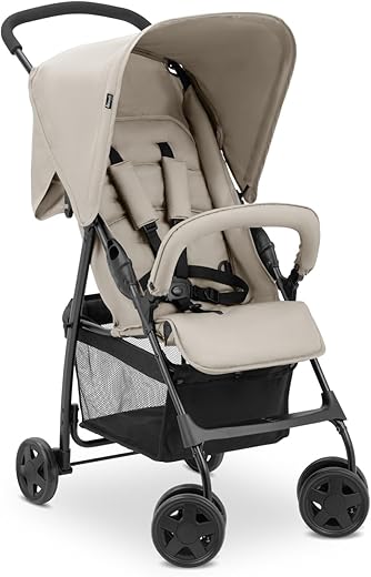 hauck Buggy Sport, Beige - Federleichter Reisebuggy 5,9 kg - mit Liegefunktion für Kinder ab Geburt bis 15 kg - Klein Zusammenklappbar, Großer Einkaufskorb bis 3 kg