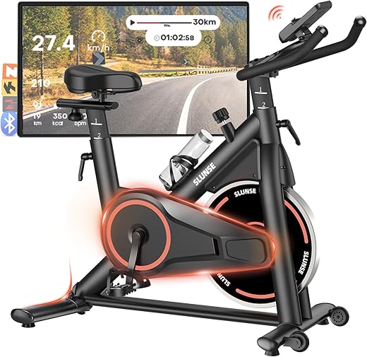 Heimtrainer Fahrrad mit App, Leises Hometrainer mit Verbessertem LCD-Monitor, Ergometer Spinning Bike Indoor mit Verstellbarem Widerstand, Fitnessbike bis 160KG für Kardio-Training zu Hause