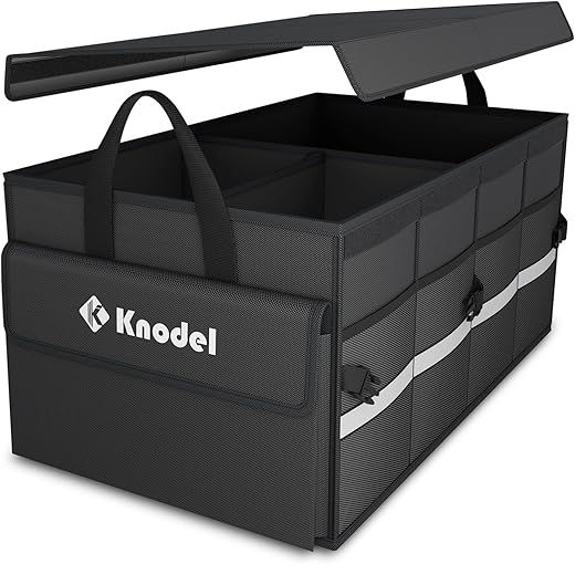 K KNODEL Autostruktur-Organisator mit faltbarem Deckel, Autospeicherbox und tasche, großer Kofferraumordner, Autoorganisator für Fahrzeuge und SUVs (Mittel, Schwarz)