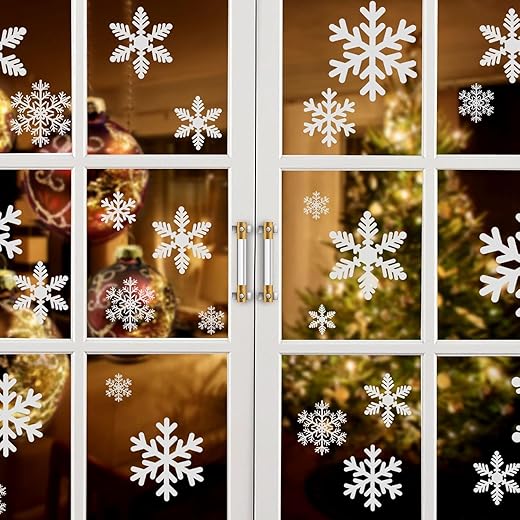 Naler 85 Schneeflocken Fensterbild Abnehmbare Fensterdeko Statisch Haftende PVC Aufkleber Winter Dekoration